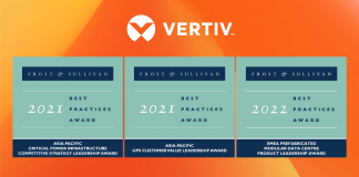 Vertiv riceve tre riconoscimenti come leader di settore da Frost & Sullivan