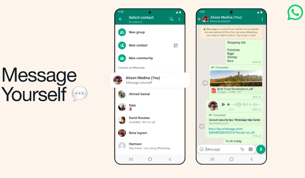WhatsApp lancia la funzione per inviare messaggi a se stessi
