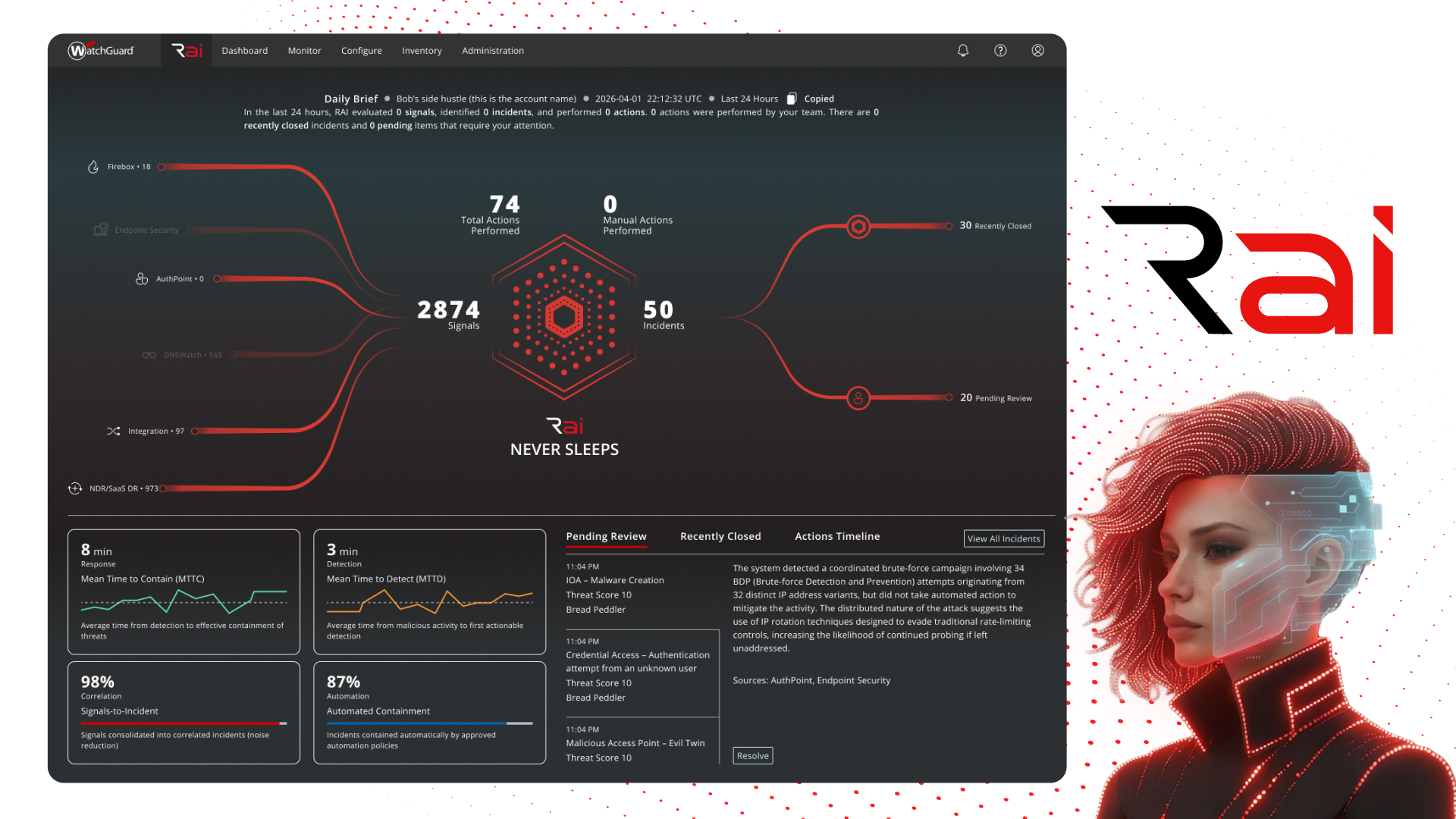 Rai_dark_screen_girl_1920x1080 WatchGuard presenta Rai: la forza lavoro digitale basata su AI agentica progettata specificamente per gli MSP