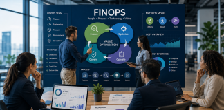 Team FinOps durante una riunione dedicata a processi, governance, costi cloud e modello di maturità Crawl, Walk, Run.